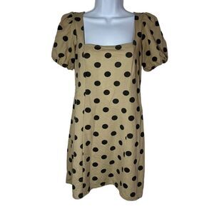 MNG by Mango Women's Dress‎ Size 6 Beige Black Polka Dot Puff Sleeve Square Neck